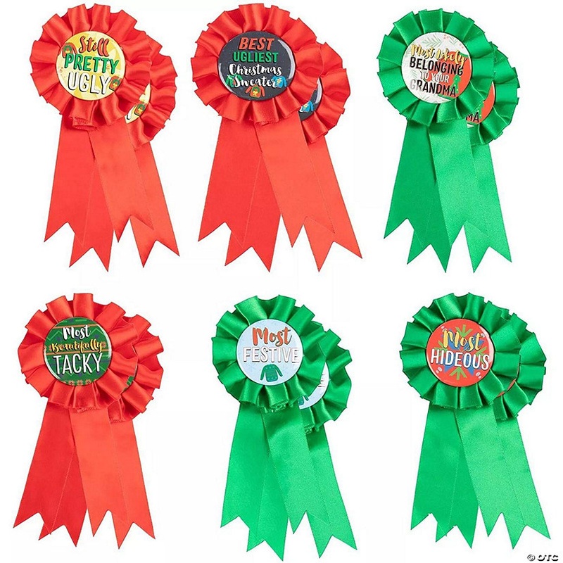 12x Award Ribbons for Christmas Ugly Sweater Holiday Party Decor Trophy 3×6.2