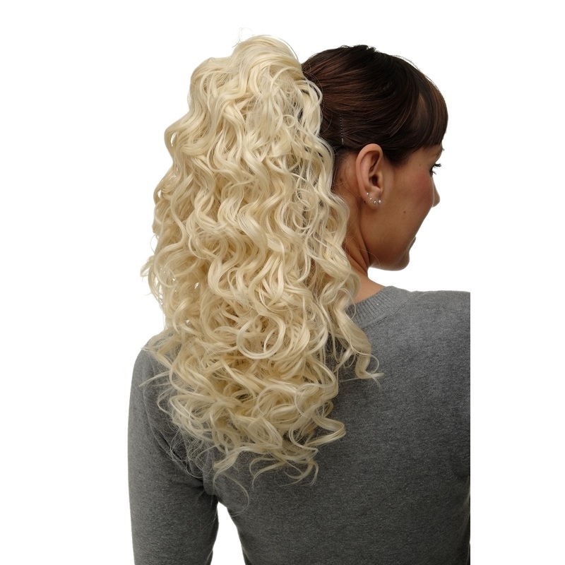 Hairpiece Ponytail combs & draw string long curls curled platinum blonde NC002-613