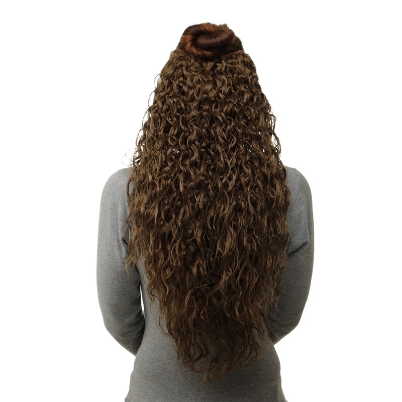 Half Wig Clip-In Extension very long curled curls oily wet-look gold brown H9311