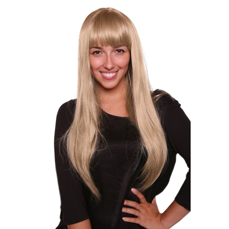 Lady women wig very long light ash blonde fringe bangs seductive Gothic 3113