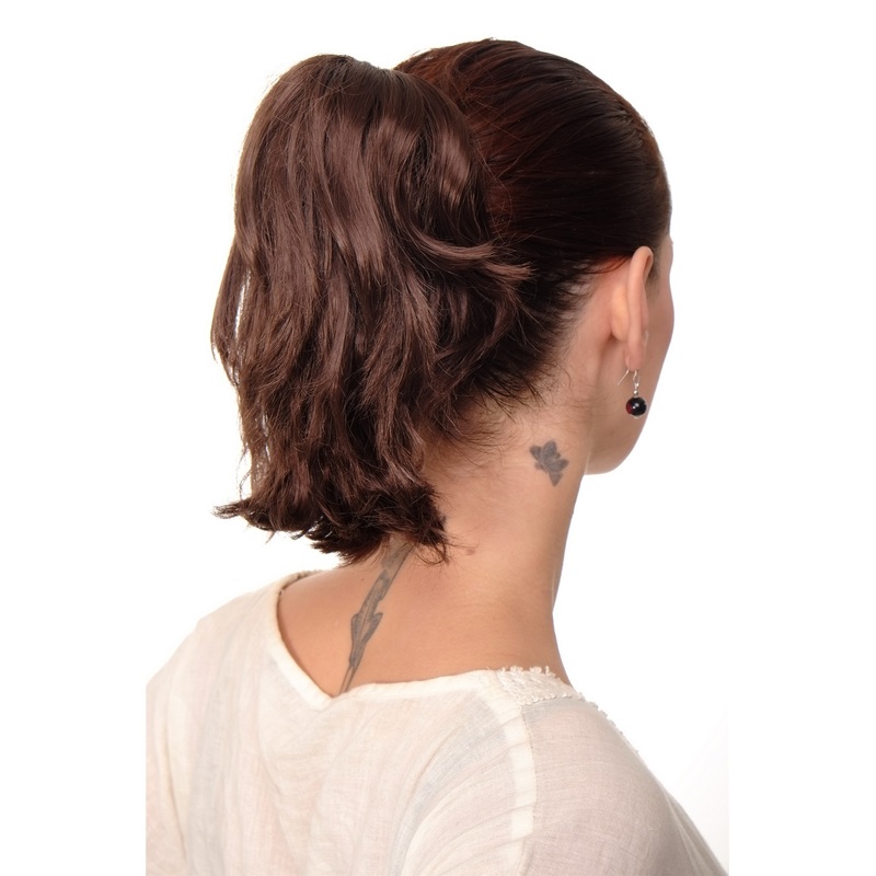 Ponytail Hairpiece extension short wild & wavy look chocolate brown T6545-6