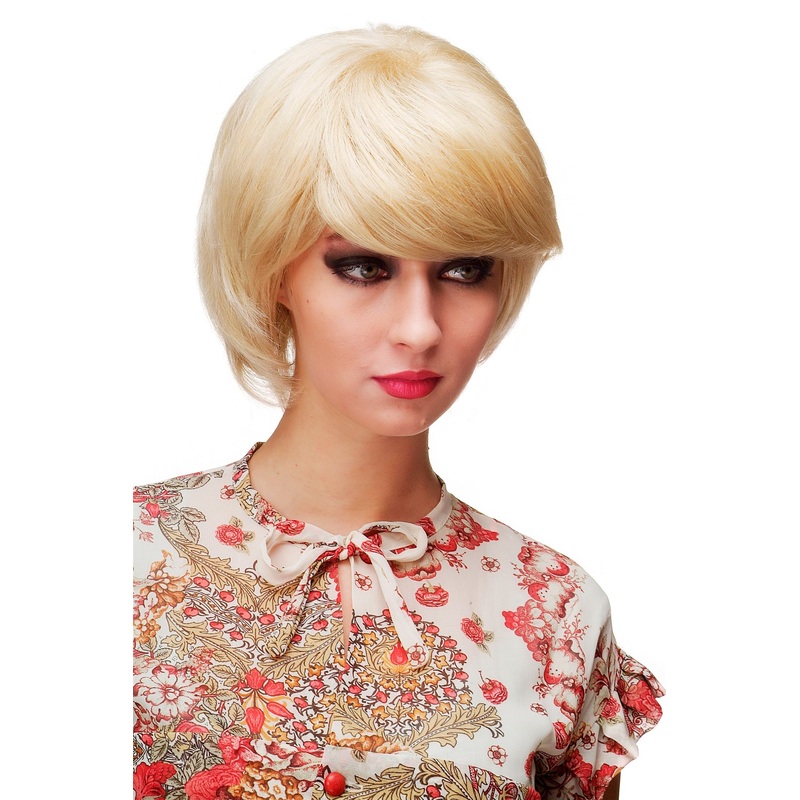 Super cute Lady  Wig blond mix platinum tips parting short voluminous E-039