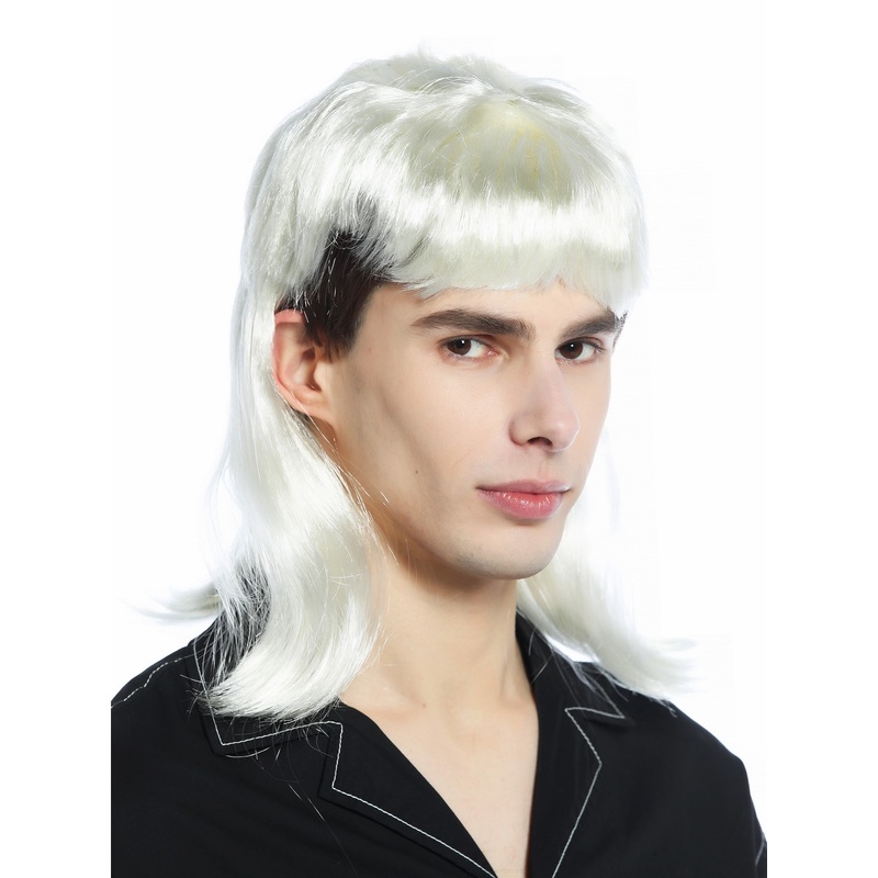 Wig mullet retro 80s bad taste hipster dark brown covered platinum blond CW-031