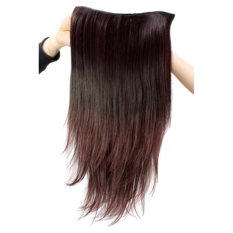 Hairpiece Halfwig 7 Clip Extension very long straight mahogany brown mix H9505