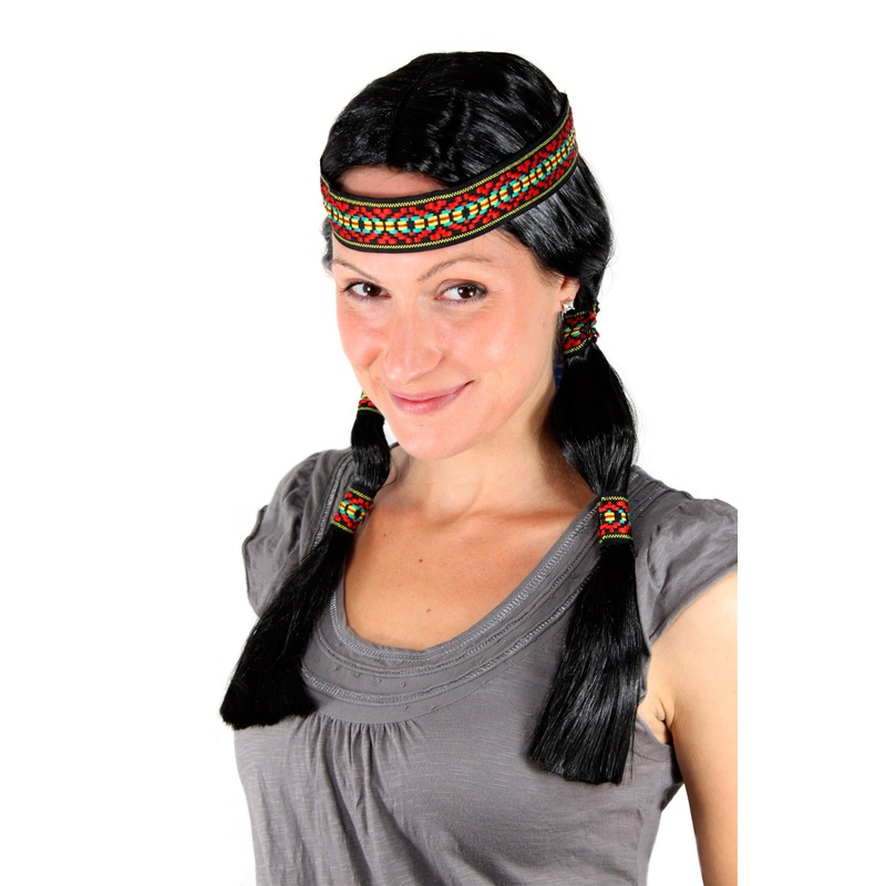 Lady wig headband & braids black Indian woman Native American woman LM3043