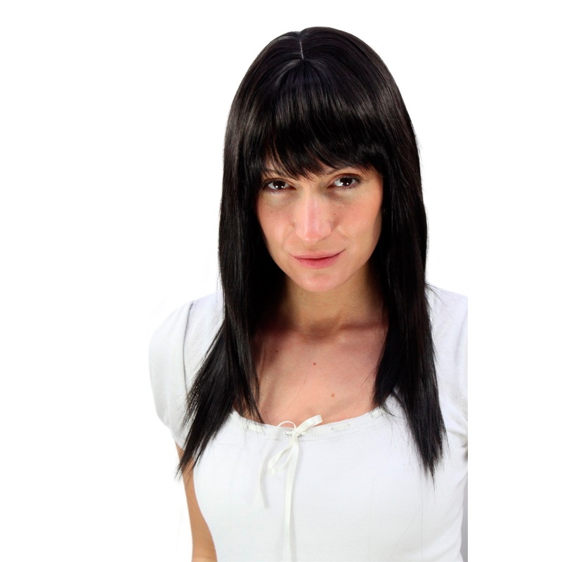 Lady Women Wig long straight layered fringe bangs off black LA032-2