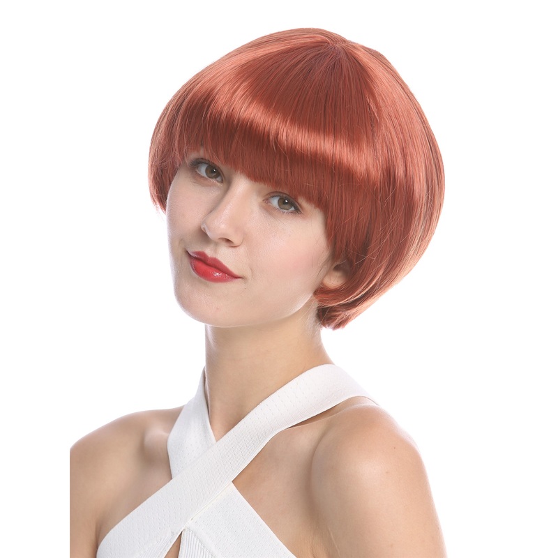 Lady women wig short sleek voluminous bowl style Page Bob cute fringe red 7804