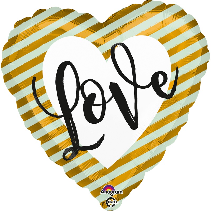 Striped heart balloon Love gold 43cm