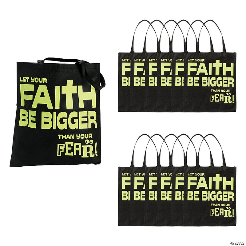 15 x 17 Large Nonwoven Glow-in-the-Dark Faith Over Fear Tote Bags – 12 Pc.