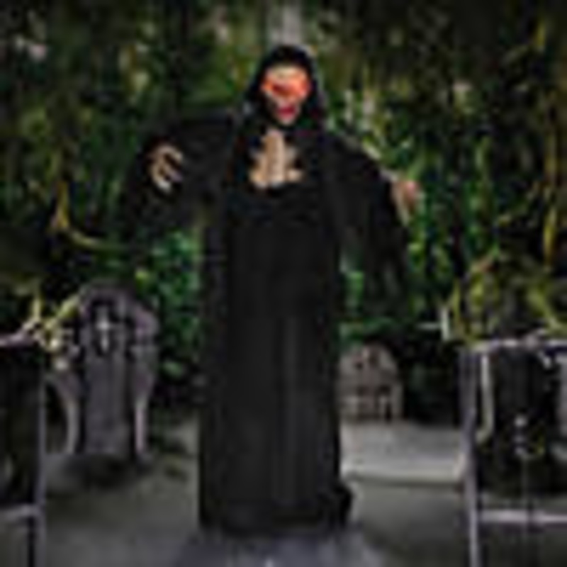 5 Ft. 10 3/4 Animated Standing Skeleton Reaper with Black Cloak Halloween Decoration
