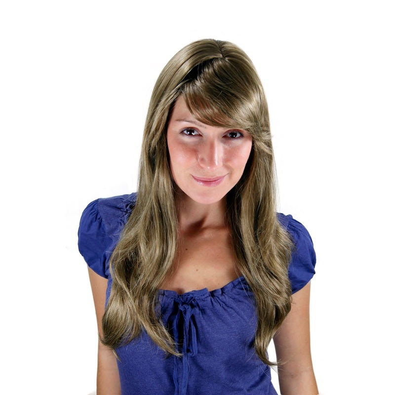 Long Lady Women Wig light brown brunette fringe as  side parting straight 9213