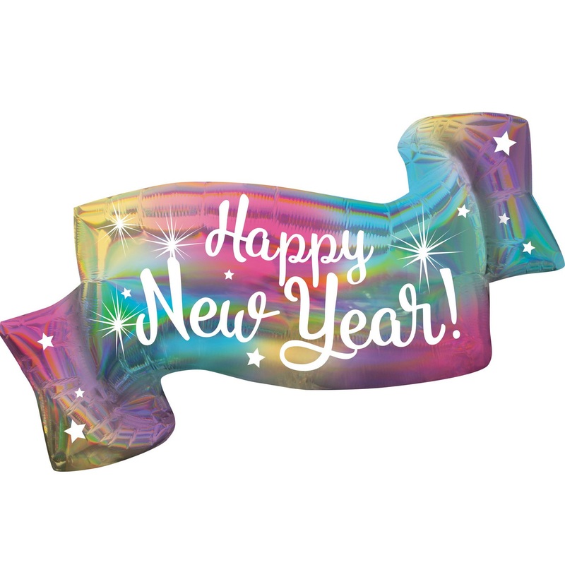 Rainbow New Year foil balloon 99 x 48cm