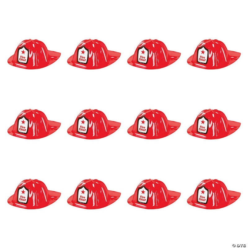 22 Kids Blazing Red Plastic Fire Chief Hats – 12 Pc.