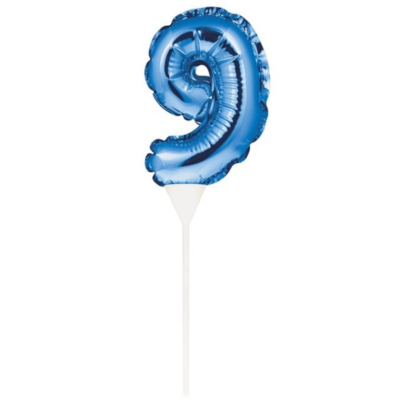 Blue number 9 balloon cake decoration 13cm