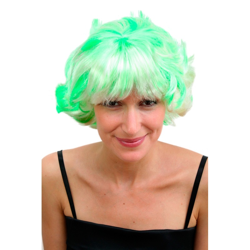 Lady Party Wig short green platinum blond strands wild unruly naughty LM-475