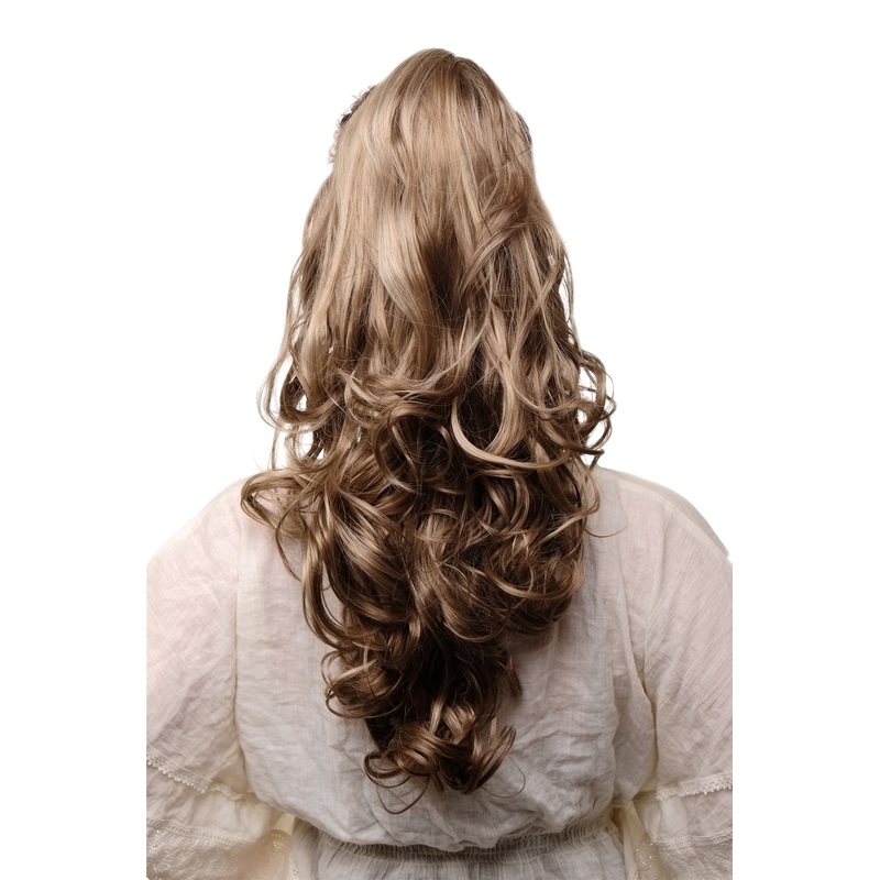 Ponytail Hairpiece long voluminous wavy curled tips light brown blond highlights TYQ2169