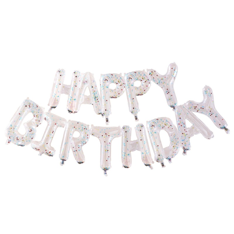 Transparent happy birthday confetti balloon