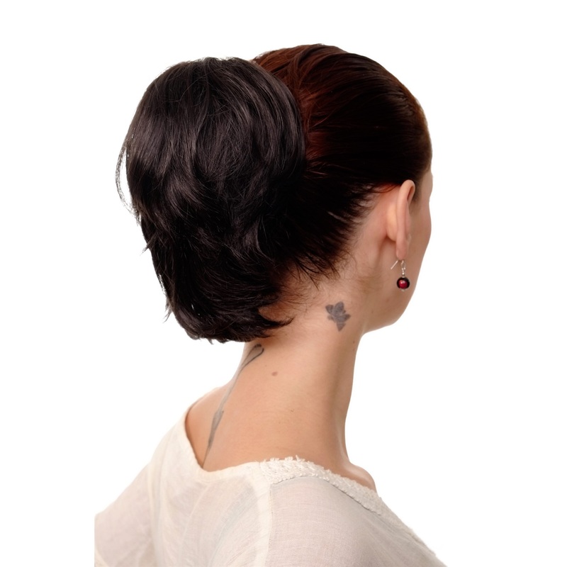 Ponytail Hairpiece extension short wild & wavy look dark brown T6545-3