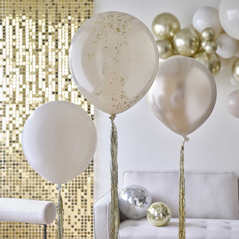 3 balloons cream-gold Elegance 46cm