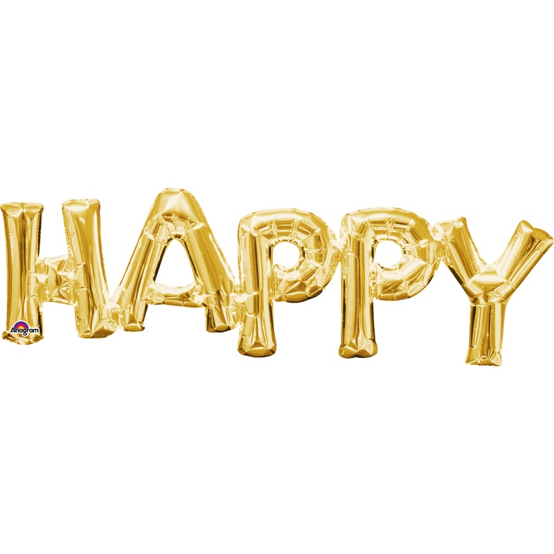 Foil balloon lettering Happy in gold 76x25cm