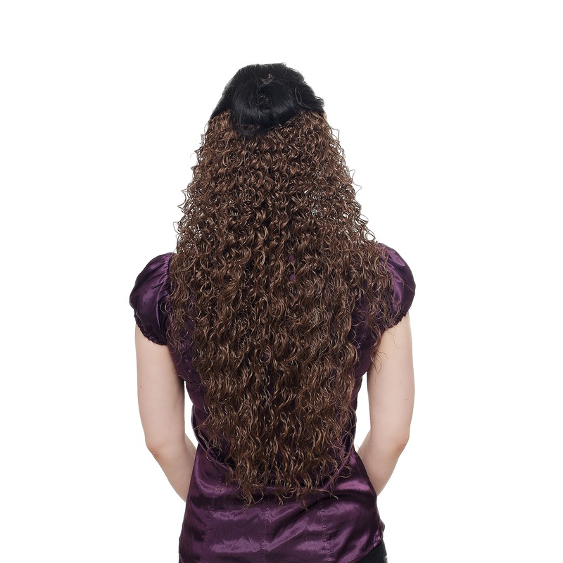 Hairpiece Halfwig Clip Extension long stringy crimpy curls kinks wet-look H9311