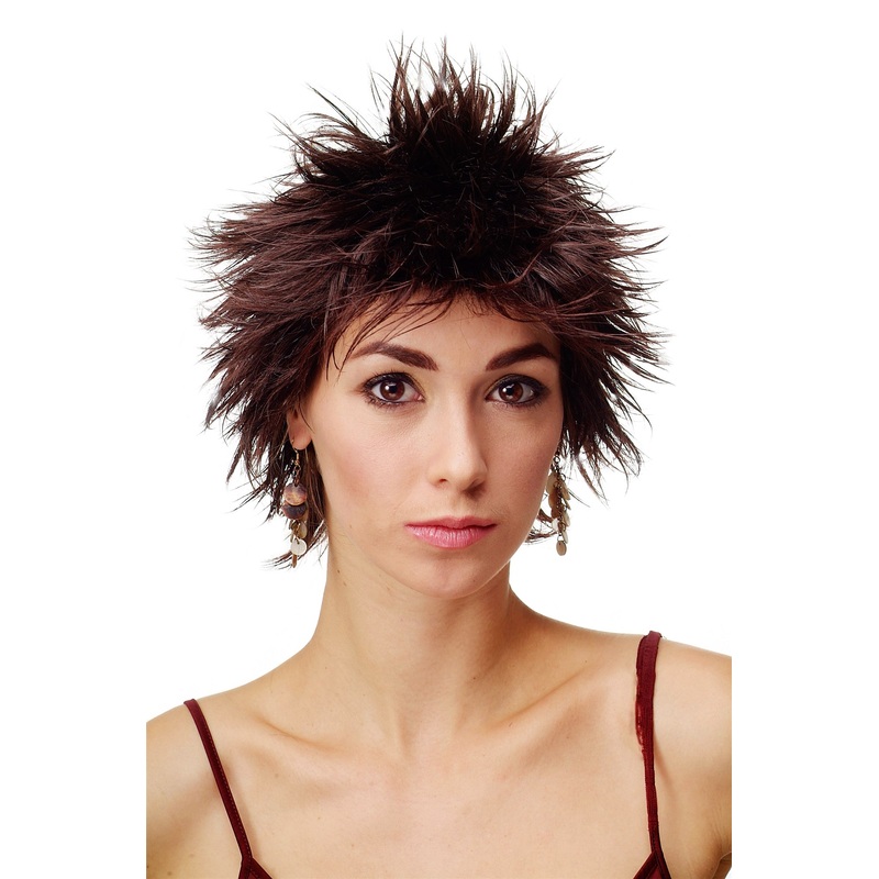 Lady eig short spiky backcombed teased 80s Wave Punk mahogany brown mix 81063
