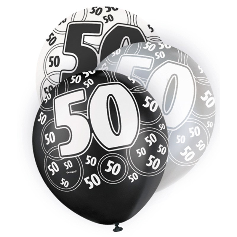 Mix of 6 50th birthday balloons black