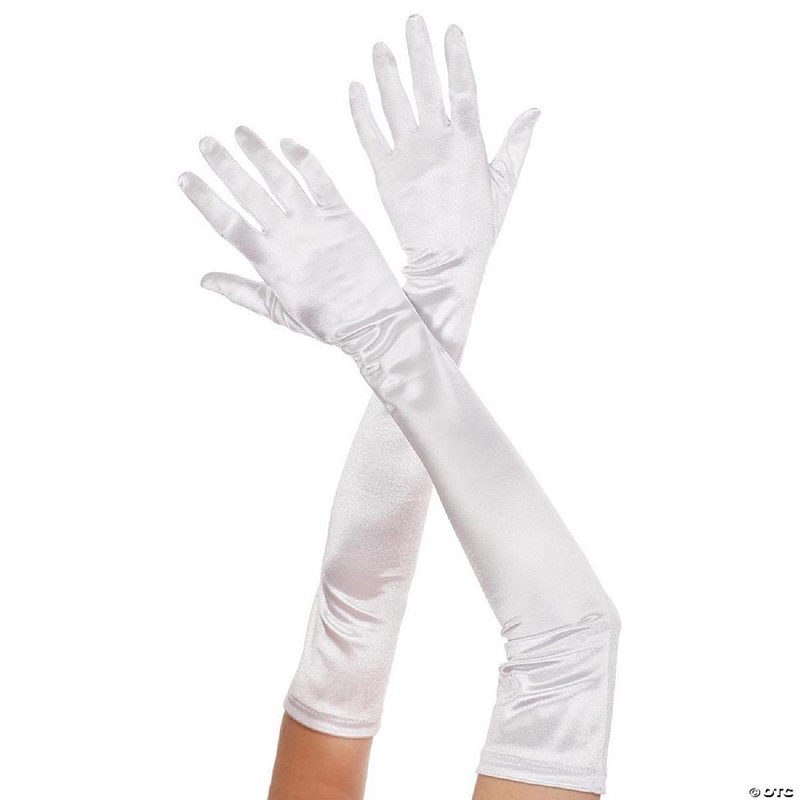 Music Legs 452-WHITE Extra Long Satin Gloves – White