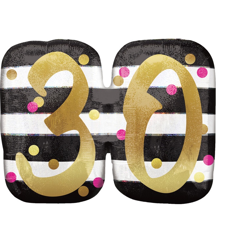 Foil balloon 30 black-white-gold