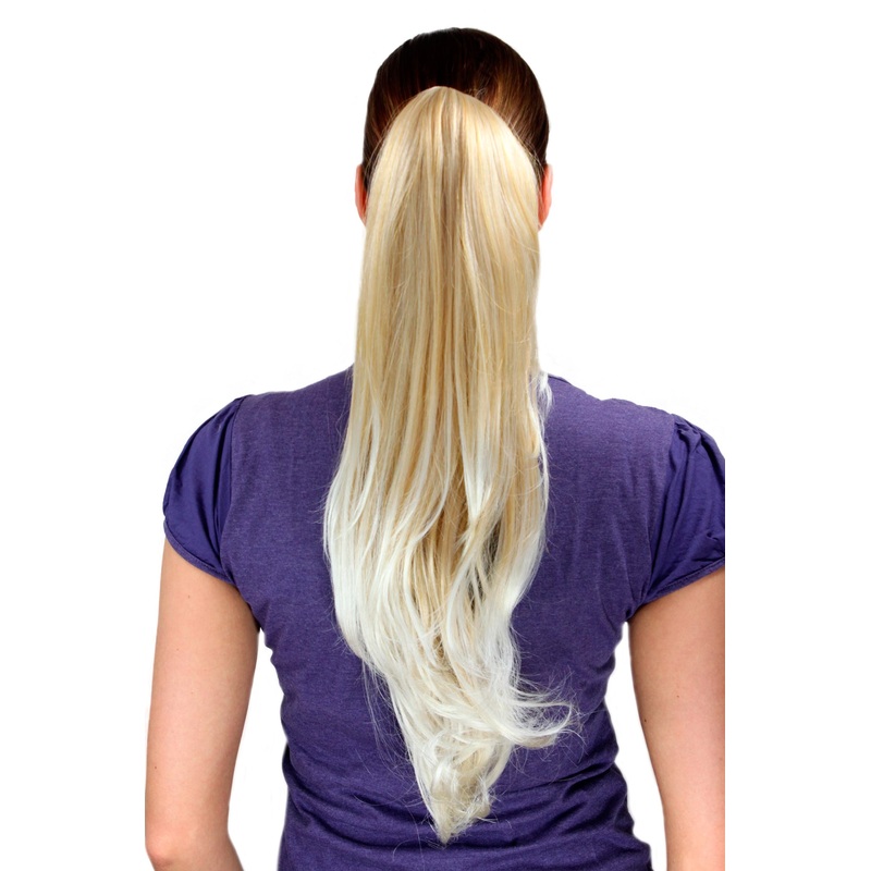 Hairpiece Ponytail Extension extremely long straight layered blonde mix T116-24BT613