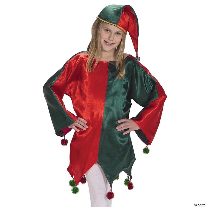 Kids Red and Green Satin Jingle Elf Costume – Size 4-8