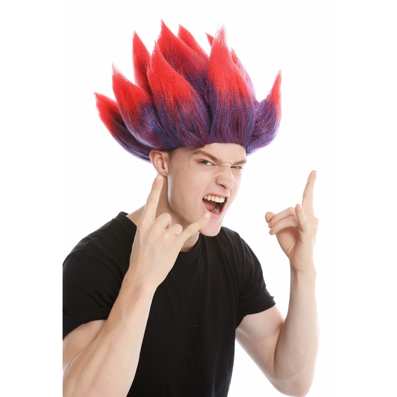 Party wig men women carnival backcombed demon devil troll flower blue red LM-19