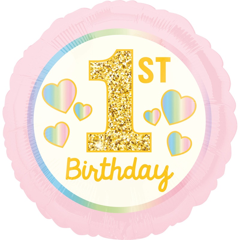 1st Birthday heart foil balloon 45cm