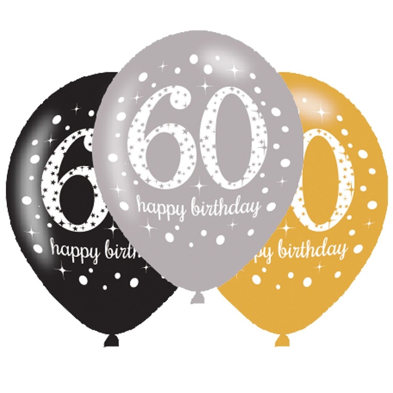 6 golden 60th birthday balloons 27.5cm