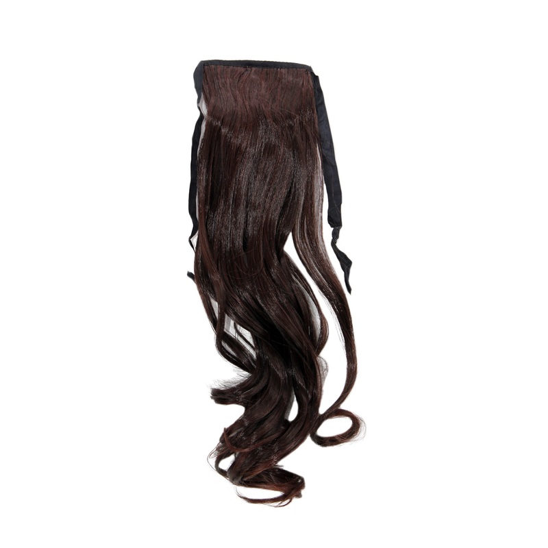 Hairpiece slim Ponytail Pigtail mahogany brown mix wavy ribbon + clip fastening YZF-TC18-2T33