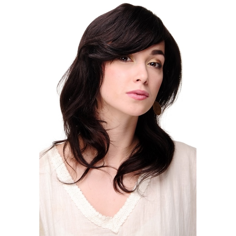 Lady women wig 100% Human Hair naturaol long wavy off black blackbrown 1625HH