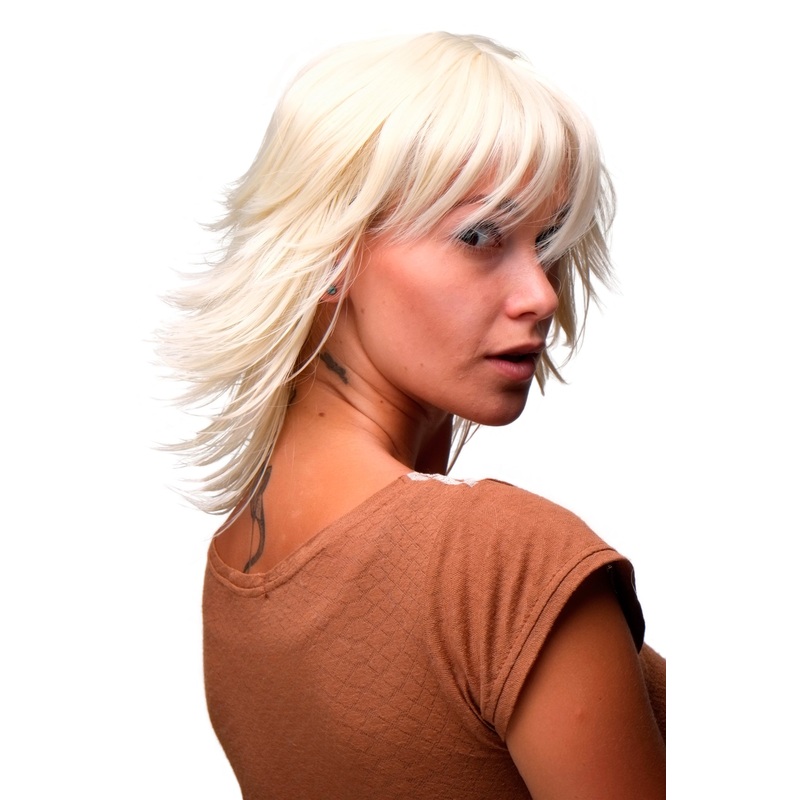 Lady women wig short straight spiky teased tips cosplay platinum blonde 8019