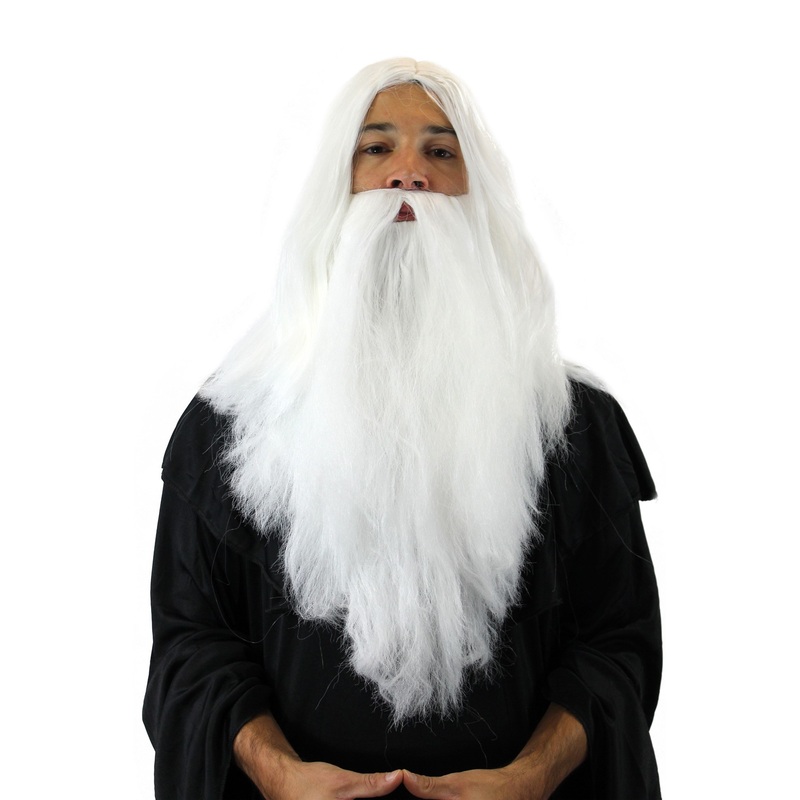 Party Halloween Long Beard & Wig set White Wizard Magician Santa Claus PW0210-P60
