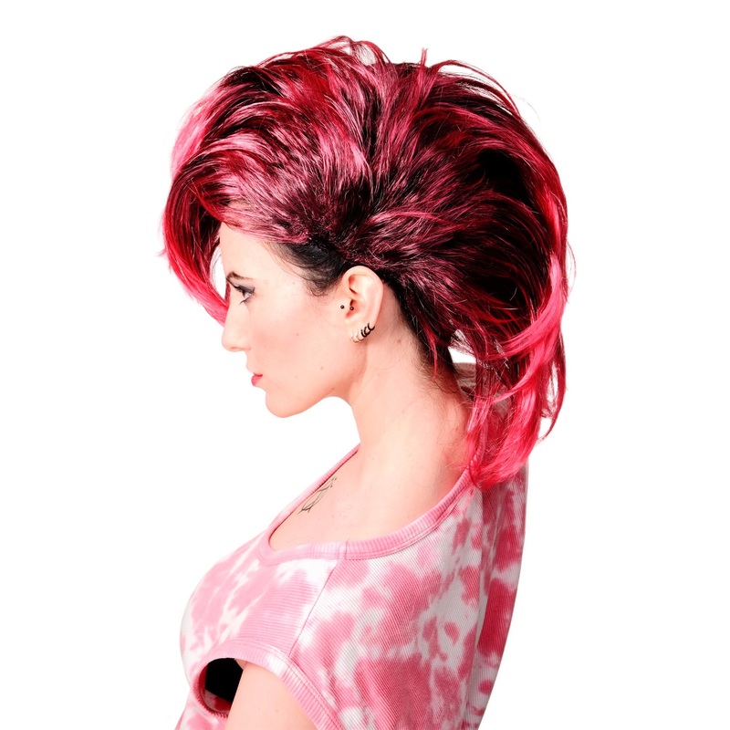 Party Wig Halloween Men Women Mohawk 80’s Wave Glam Punk Black & Pink PW0078-1