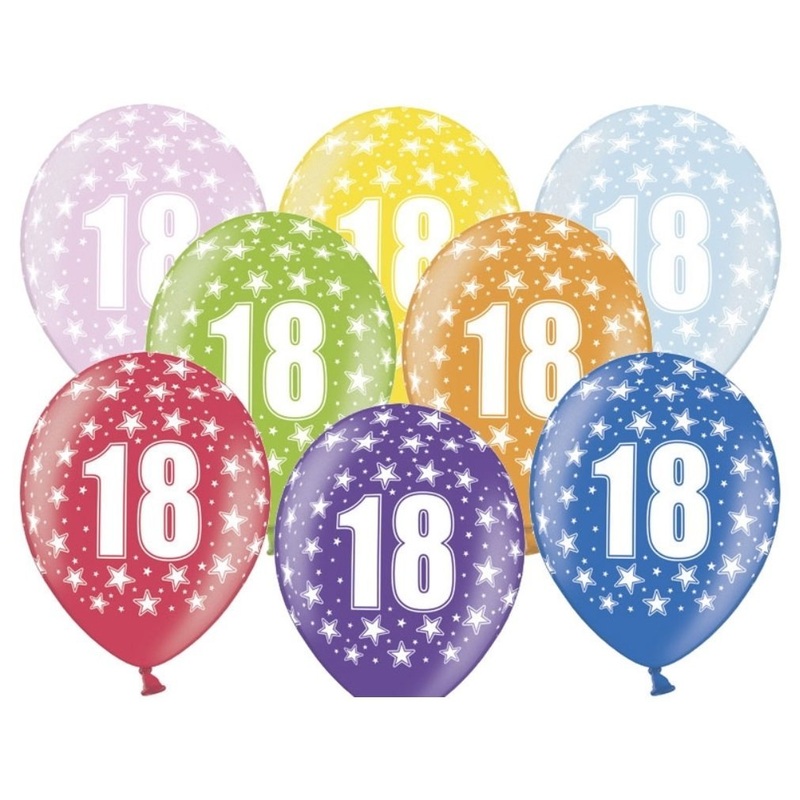 6 Bright 18th Birthday balloons 30cm