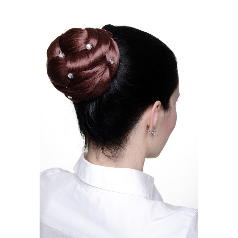 Elaborate synthetic Hairbun Bun Topknot rhinestones dark red auburn JL-SZ01-35