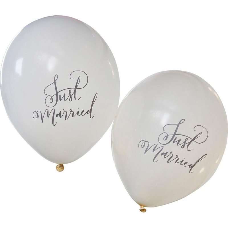 10 Boho Flowers Just Married Balloons 30cm