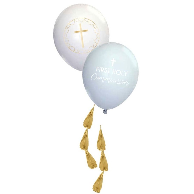 4 Holy blue communion balloons with pendant