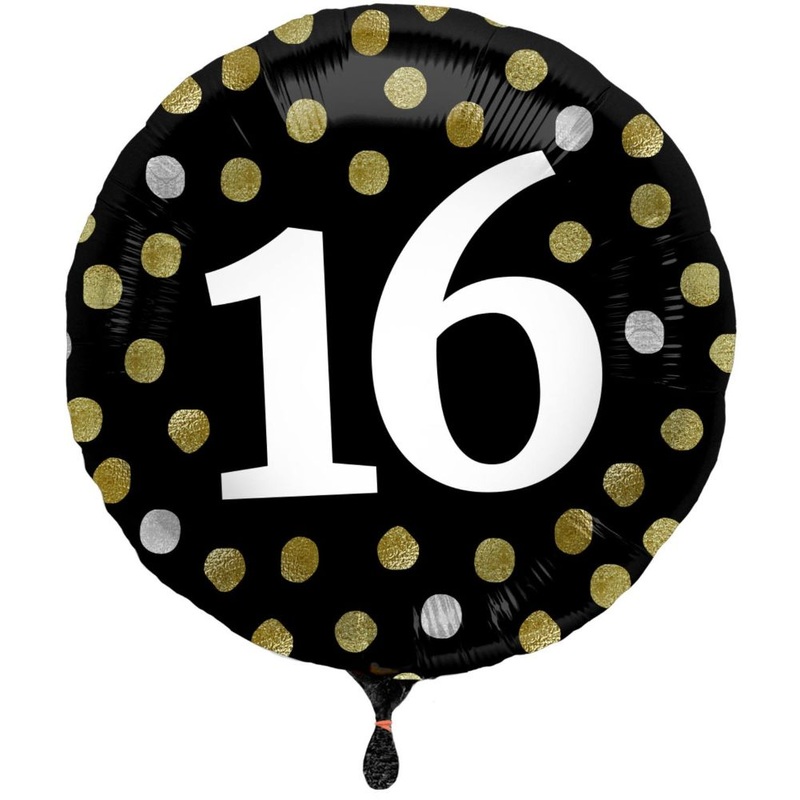 Foil balloon 16th years shiny black 45cm