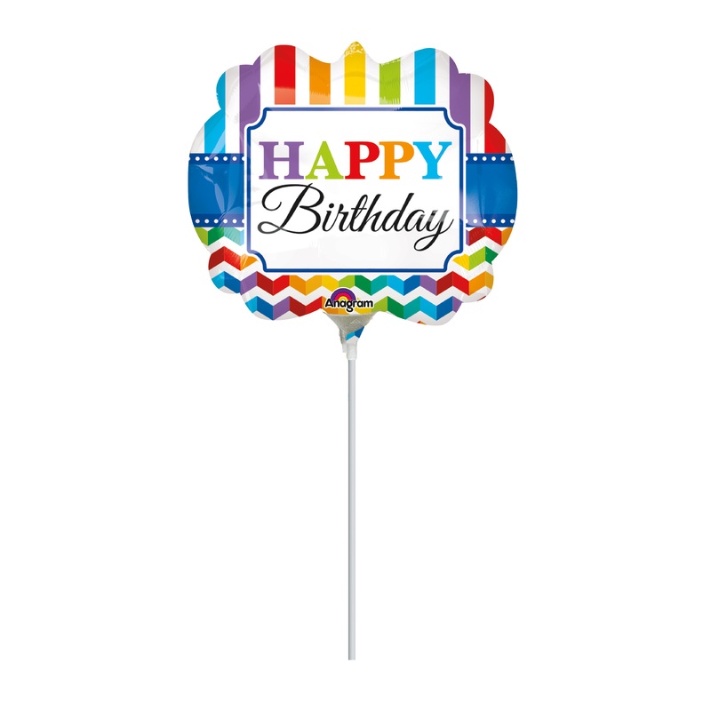 Rainbow Birthday stick balloon 23cm