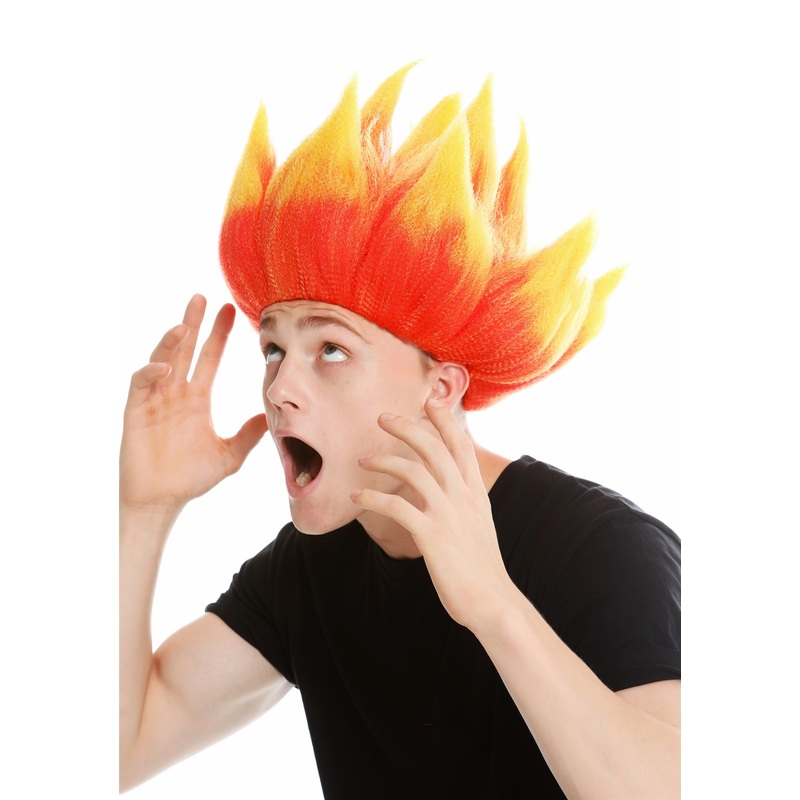 Wig men women carnival teased up demon devil troll fire flower red yellow LM-19