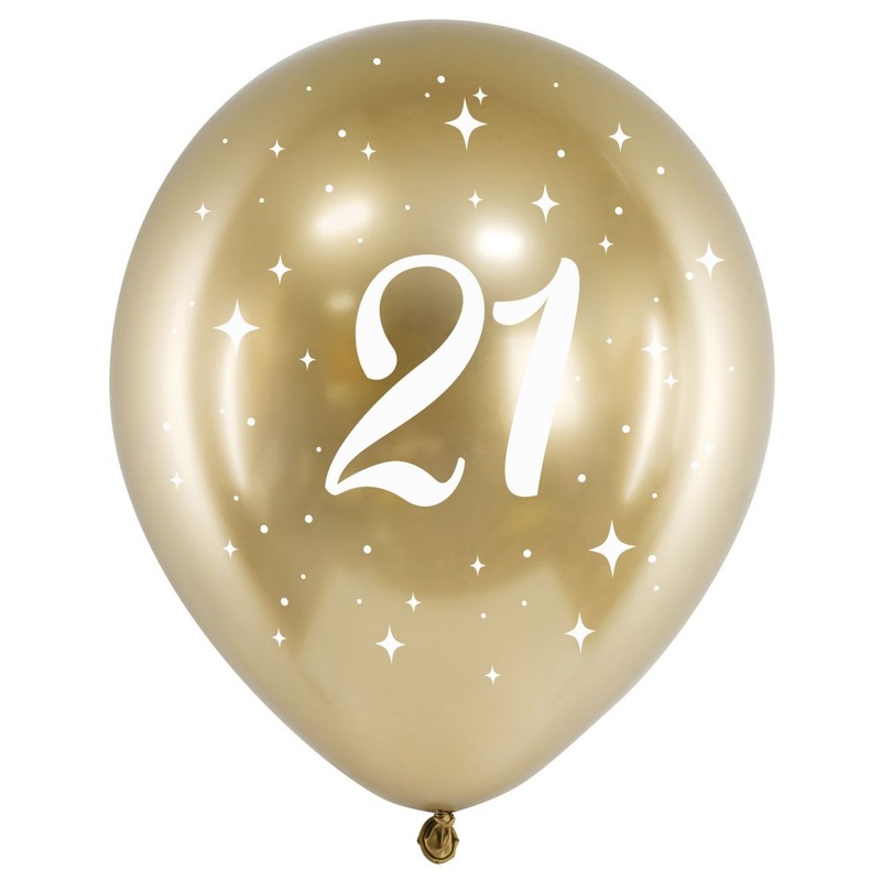 6 Glossy Gold Number 21 Balloon 30cm