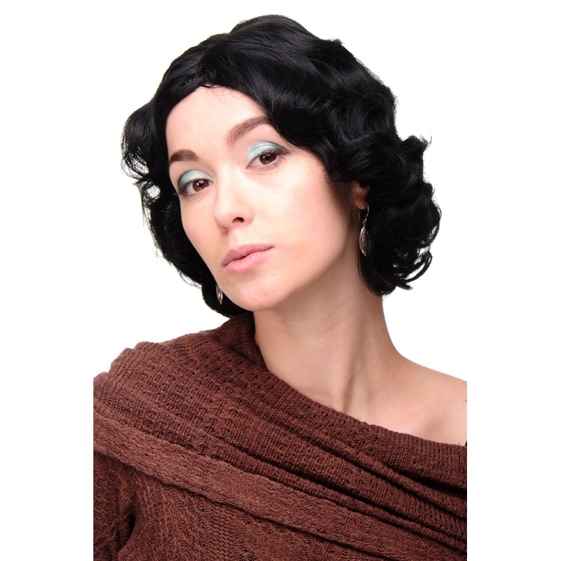 Lady wig Short Bob 20s 30s Movie Star Diva Charleston Swing Wave Black A4002