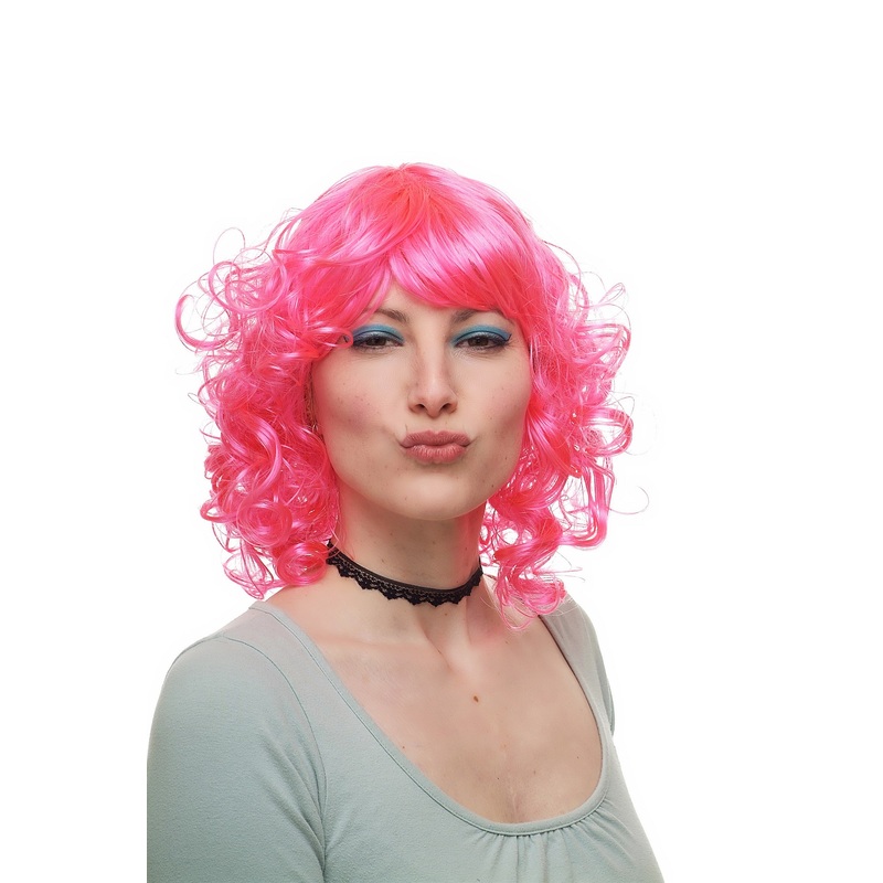 Party lady women wig bubblegum pink princess curs curled shoulder length 68048