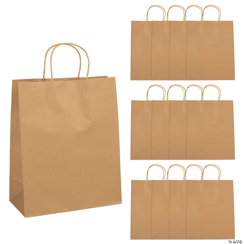 10 1/2 x 5 1/4 x 13 Large Brown Kraft Paper Gift Bags – 12 Pc.